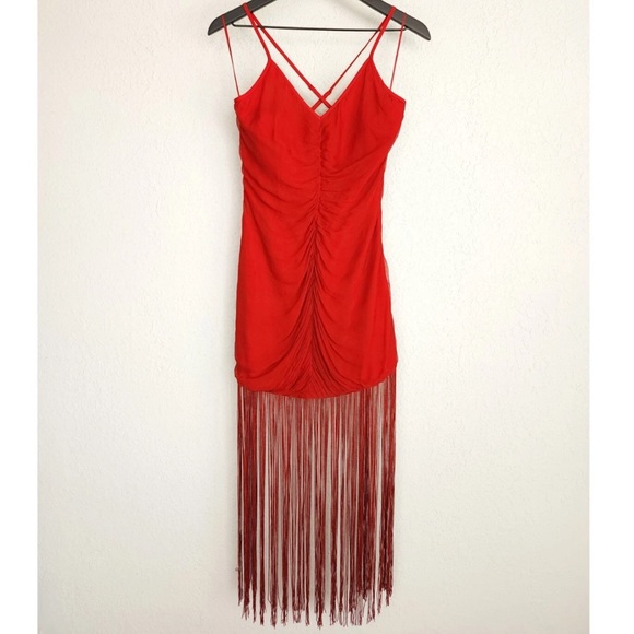 Anthropologie Dresses & Skirts - Anthropologie Vineet Bahl Red Wine Elegant Red Fringe Midi Dress